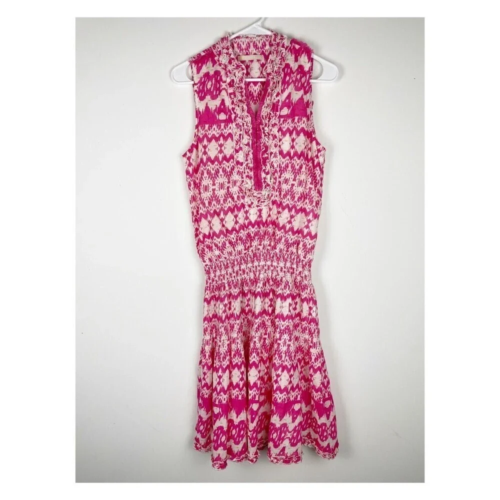 Lola Australia Pink‎ Sleeveless MIDI Dress Boho Distressed Xs Barbiecore​​​​​